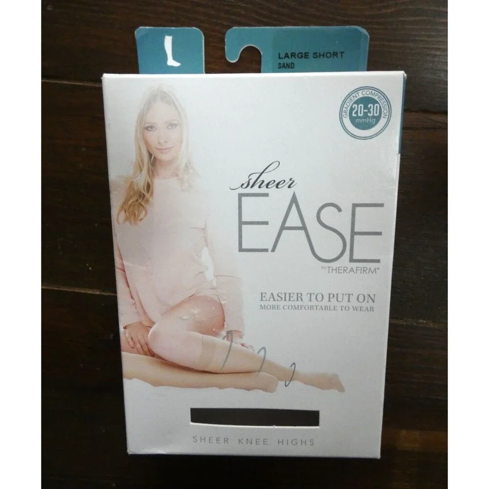 Therafirm Sheer Ease L Short Knee Highs Compression Hose Sand Beige 20-30mmHg